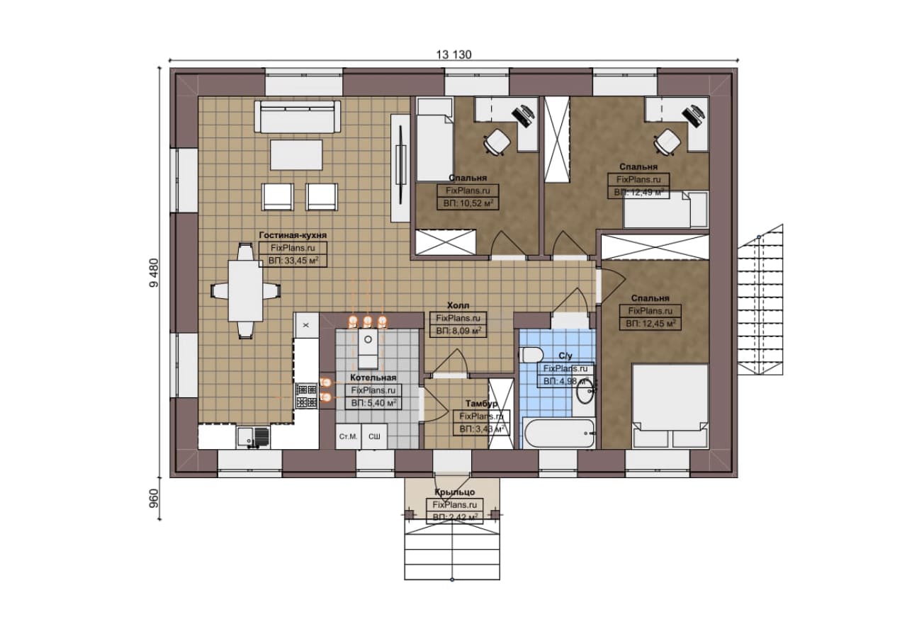 Планировка Одноэтажный дом F-3770