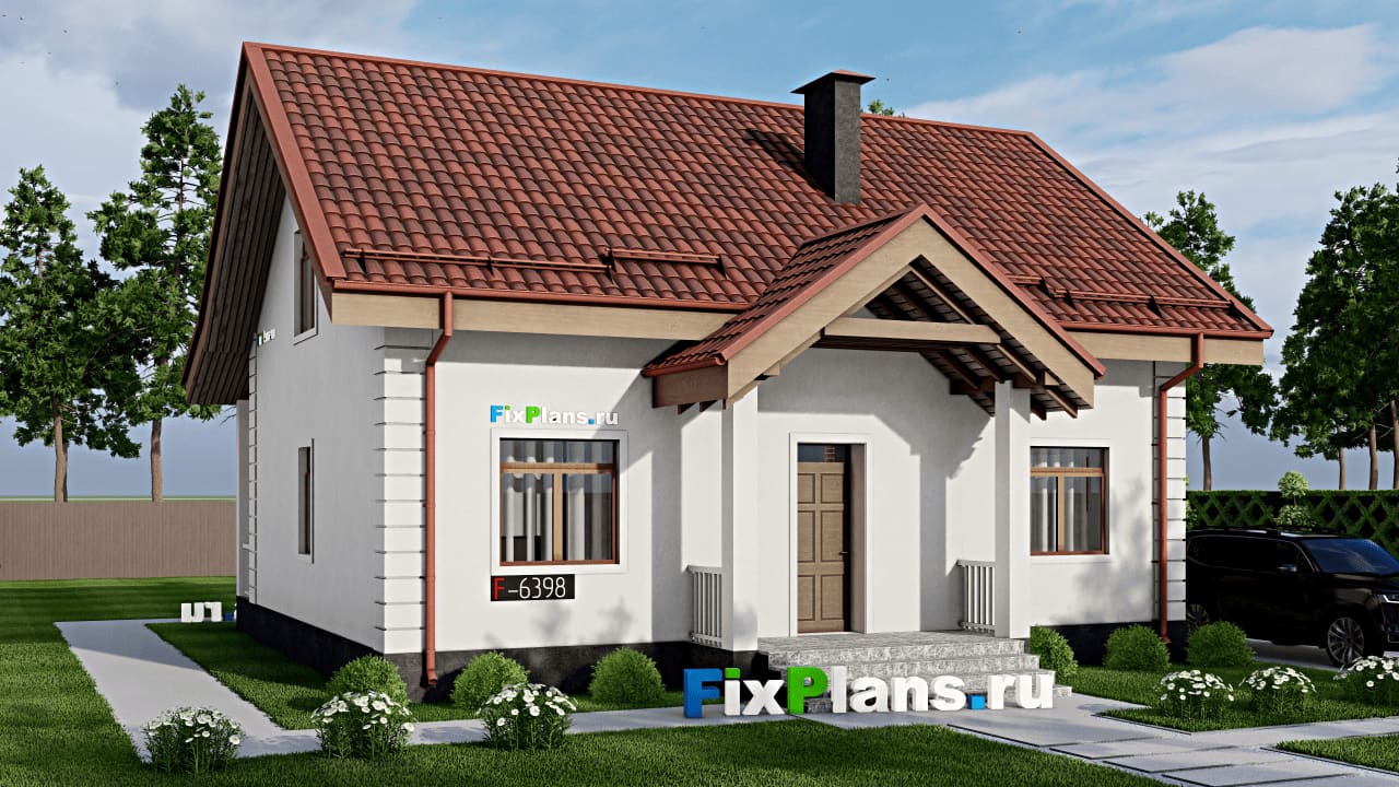 Одноэтажный дом с мансардой  F-6398 — фасад