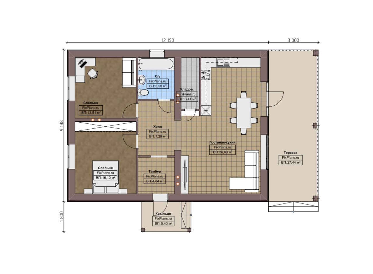 Планировка Одноэтажный дом F - 2150